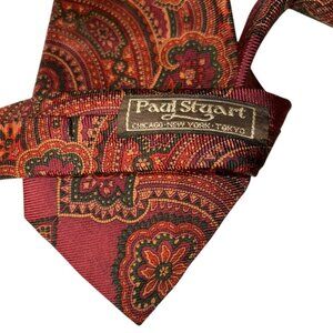 Paul Stuart rust red green STUNNING rich silk paisley mens tie